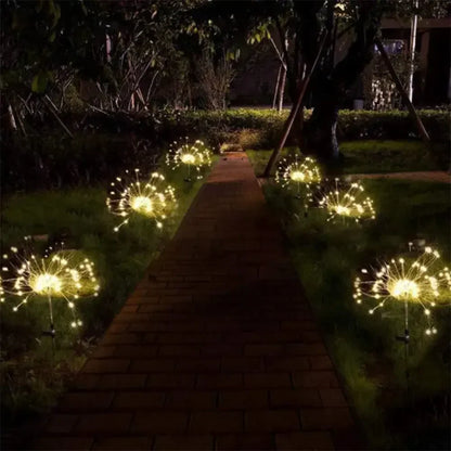 Luz Solar Jardim Fogo de Artifício 90/150 LED - Iluminação Exterior Impermeável 8 Modos Decoração Natal
