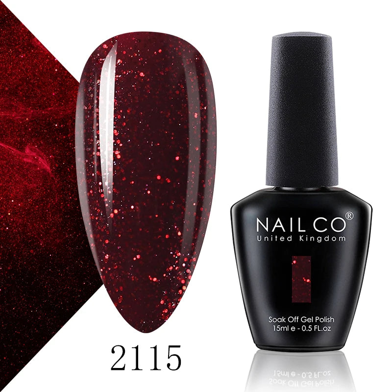 Verniz Gel NAILCO 15ml Série Vermelho Escuro – Cores Glitter UV Manicure Profissional Semi-Permanente