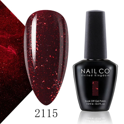Verniz Gel NAILCO 15ml Série Vermelho Escuro – Cores Glitter UV Manicure Profissional Semi-Permanente