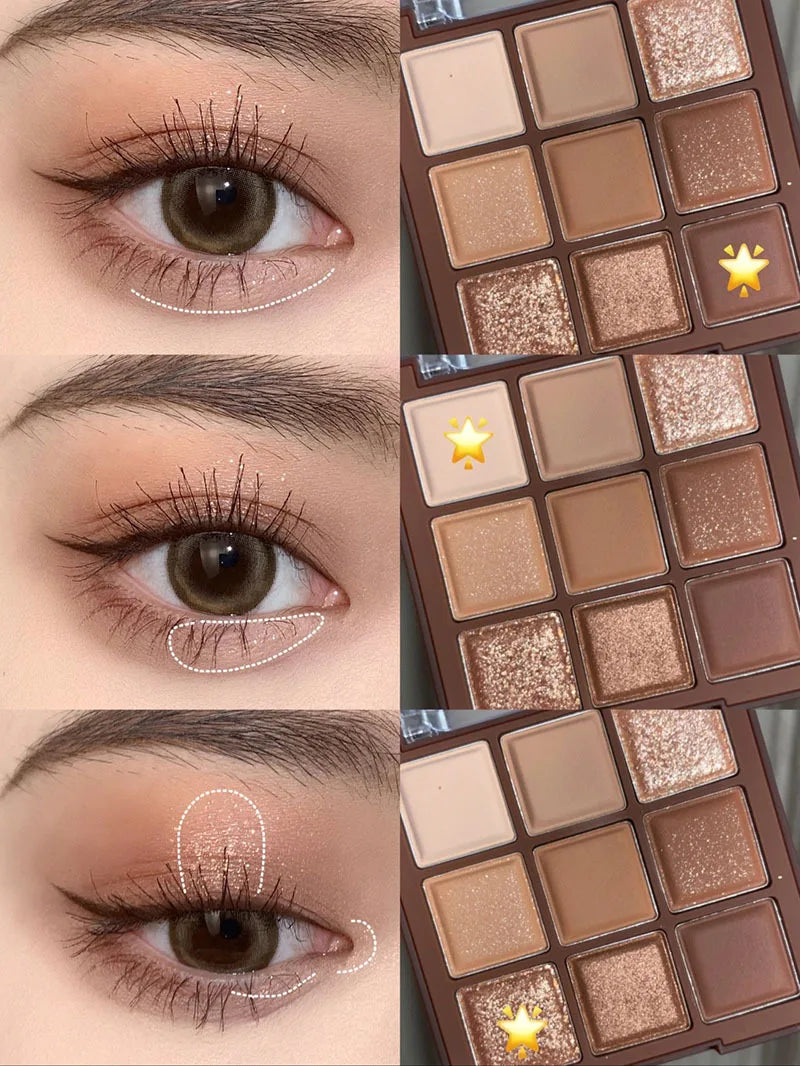 Paleta Sombras 9 Cores Quadrada – Reduz Inchaço Fácil Aplicar Cor Maquilhagem Longa Duração