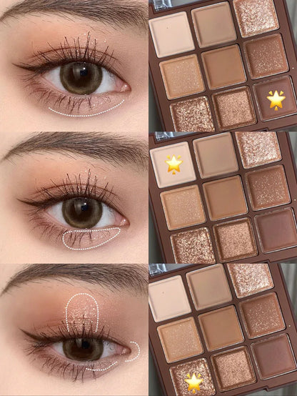 Paleta Sombras 9 Cores Quadrada – Reduz Inchaço Fácil Aplicar Cor Maquilhagem Longa Duração
