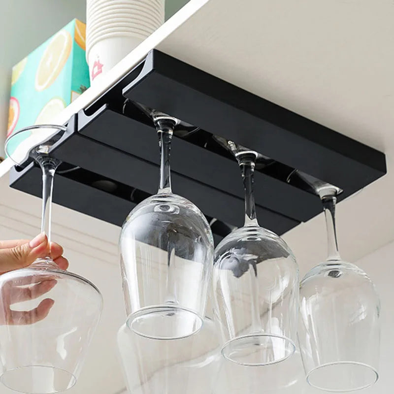 Suporte de Taças para Parede Sem Ferramentas – Expositor de Copos em Plástico Reforçado | Armazenamento de Taças de Vinho para Cozinha ou Bar | Economia de Espaço