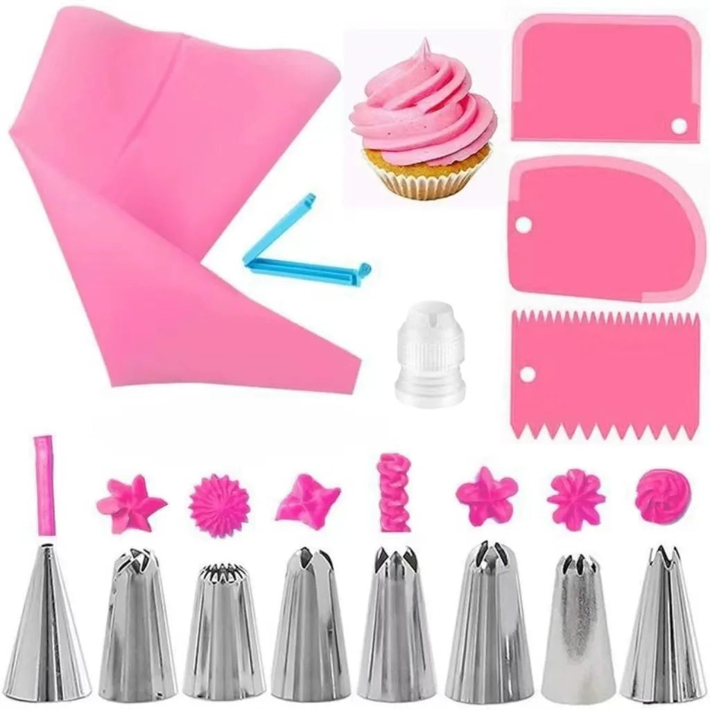 Kit Sacos de Pastelaria em Silicone – Bicos Inox Reutilizáveis para Decorar Bolos