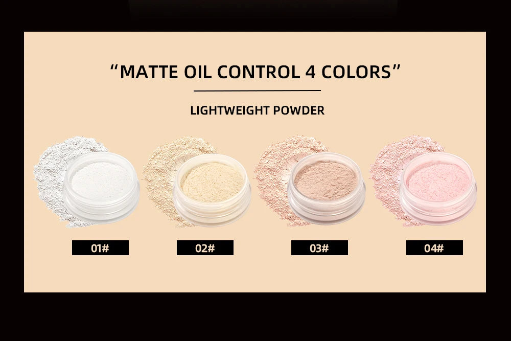 Pó Solto QIBEST 4 Cores 6g - Matte Acabamento Aveludado Controlo Oleosidade Impermeável Longa Duração