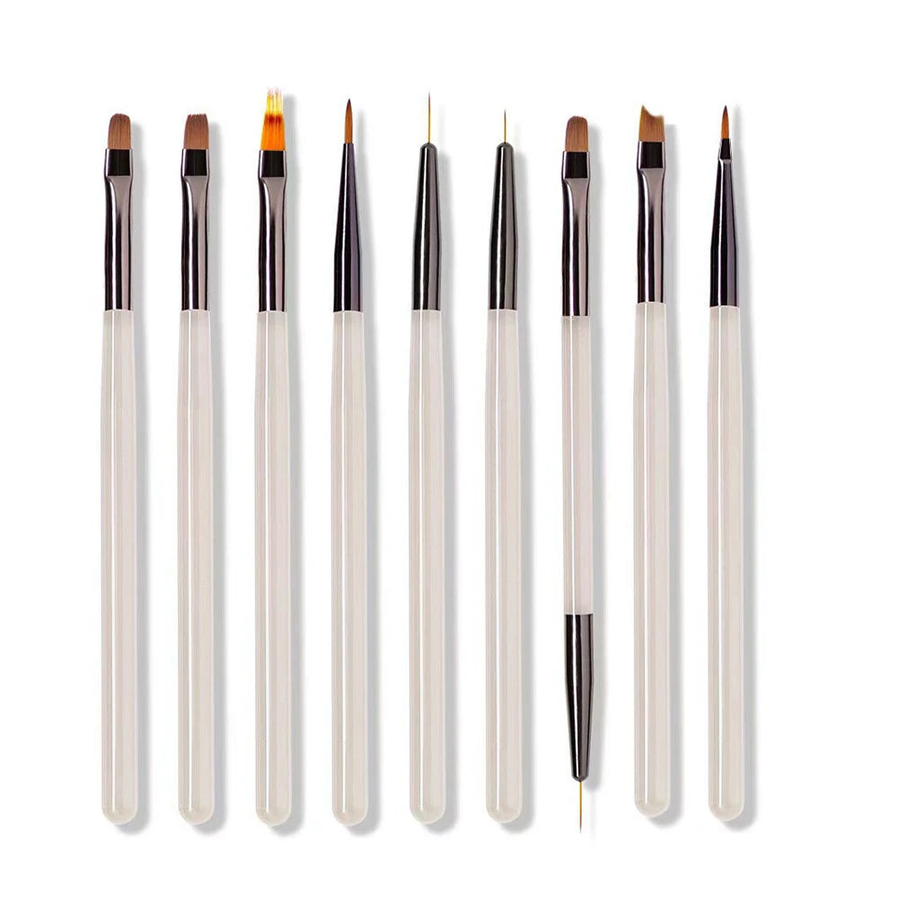Conjunto 9 Pincéis Nail Art para Pintura | Ferramentas Profissionais para Designs e Detalhes
