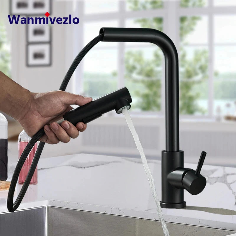 Torneira Cozinha Preta 360° Aço Inoxidável - Design Moderno com Rotação Completa