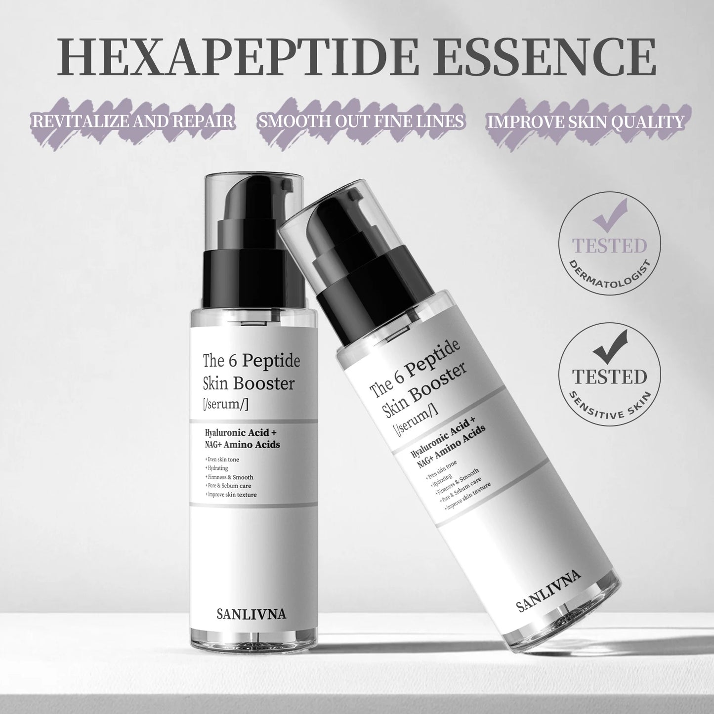 Sérum 6 Peptídeos Colágeno Pele – Niacinamida Ácido Hialurónico Hidratante Facial Todos Tipos Pele