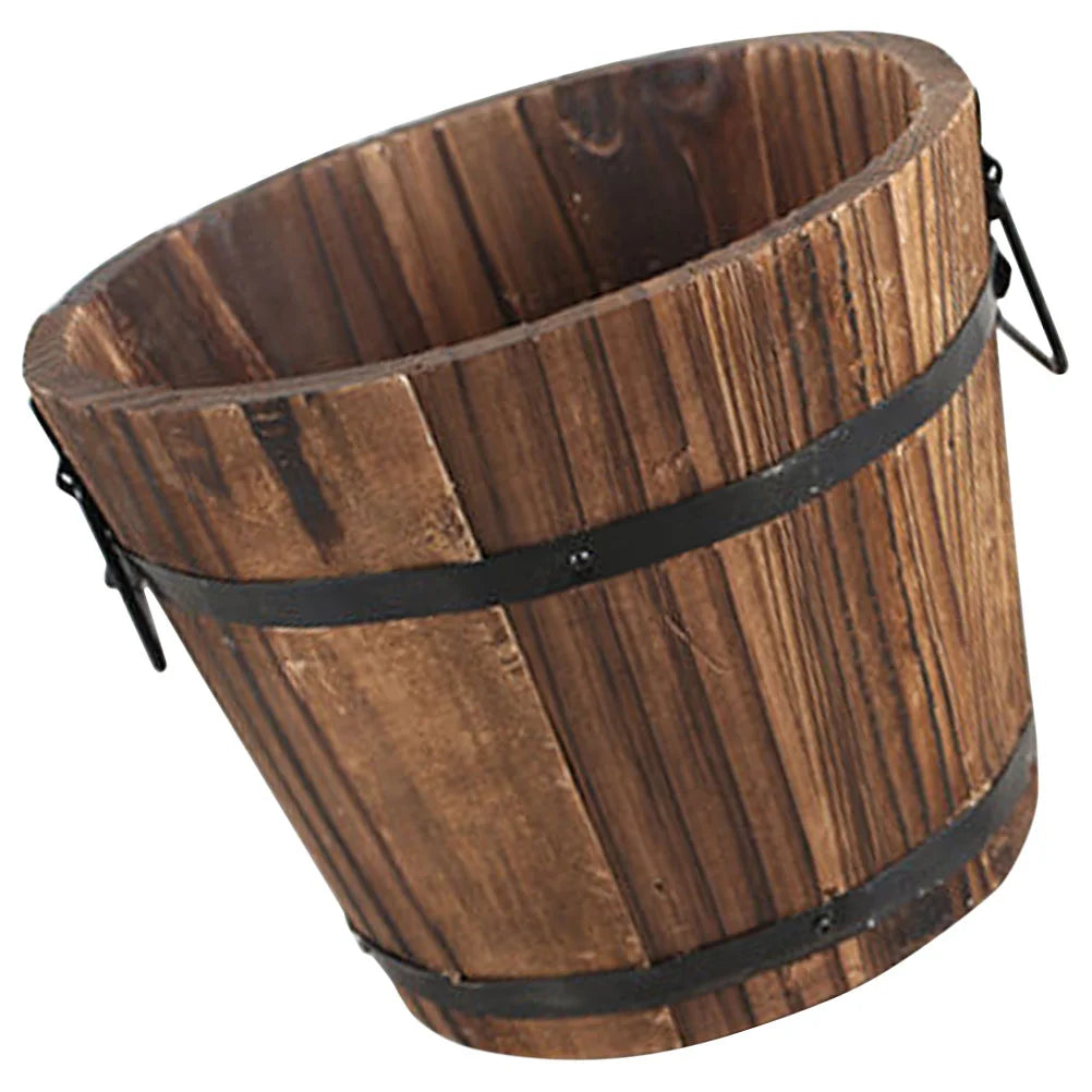 Balde de Madeira Rústico | Vaso Decorativo para Flores e Suculentas