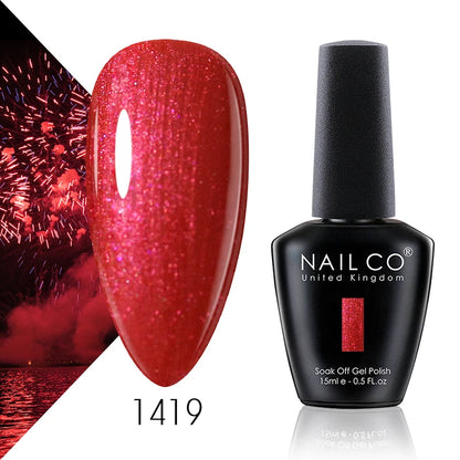 Verniz Gel NAILCO 15ml Série Vermelho Escuro – Cores Glitter UV Manicure Profissional Semi-Permanente