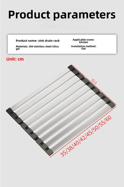 Escorredor Inox Retrátil Lava-Loiça 42x32,5cm – Cesto Organização Pratos e Pauzinhos | Inox 304
