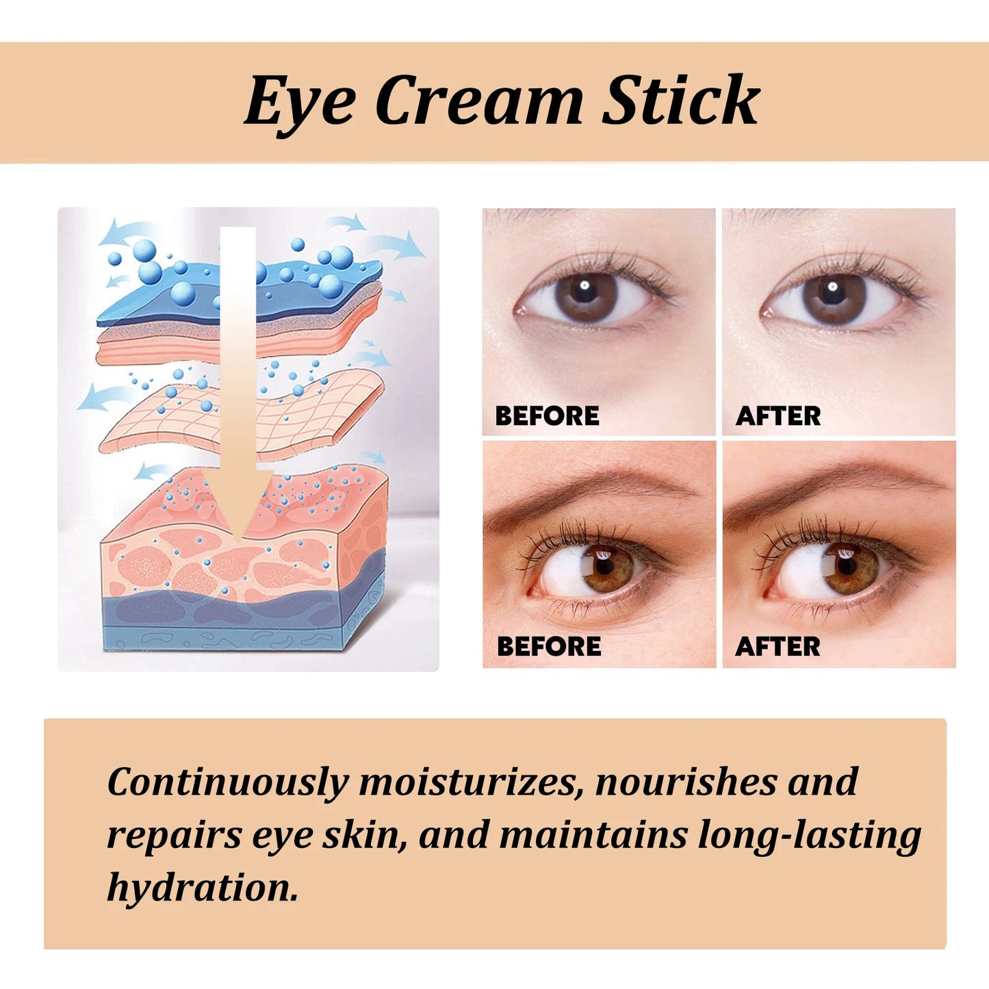 Creme Olhos Stick Caracol Colágeno – Suaviza Linhas Finas Rugas Clareia Olheiras Firma Bolsas Inchaço Hidratante