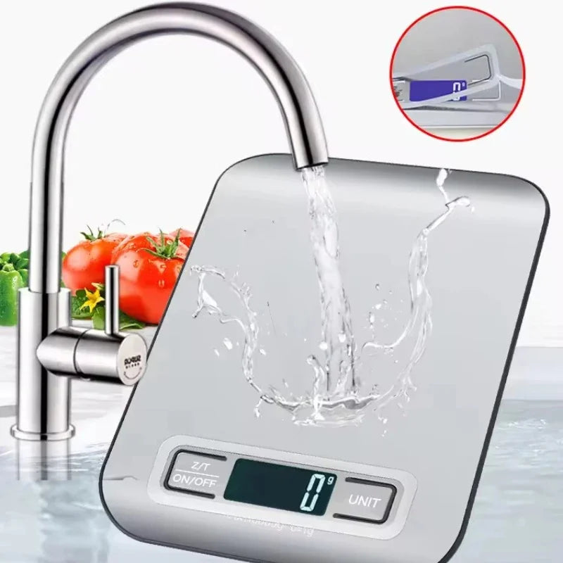 Balança Digital de Cozinha LED | Aço Inoxidável 5kg Alta Precisão
