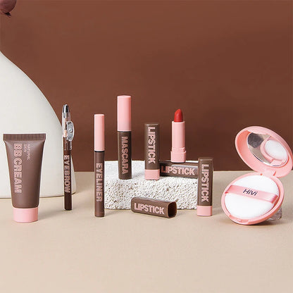 Kit Maquilhagem - 9 Batons Pó Compacto BB Cream Lápis Sobrancelha Máscara Delineador