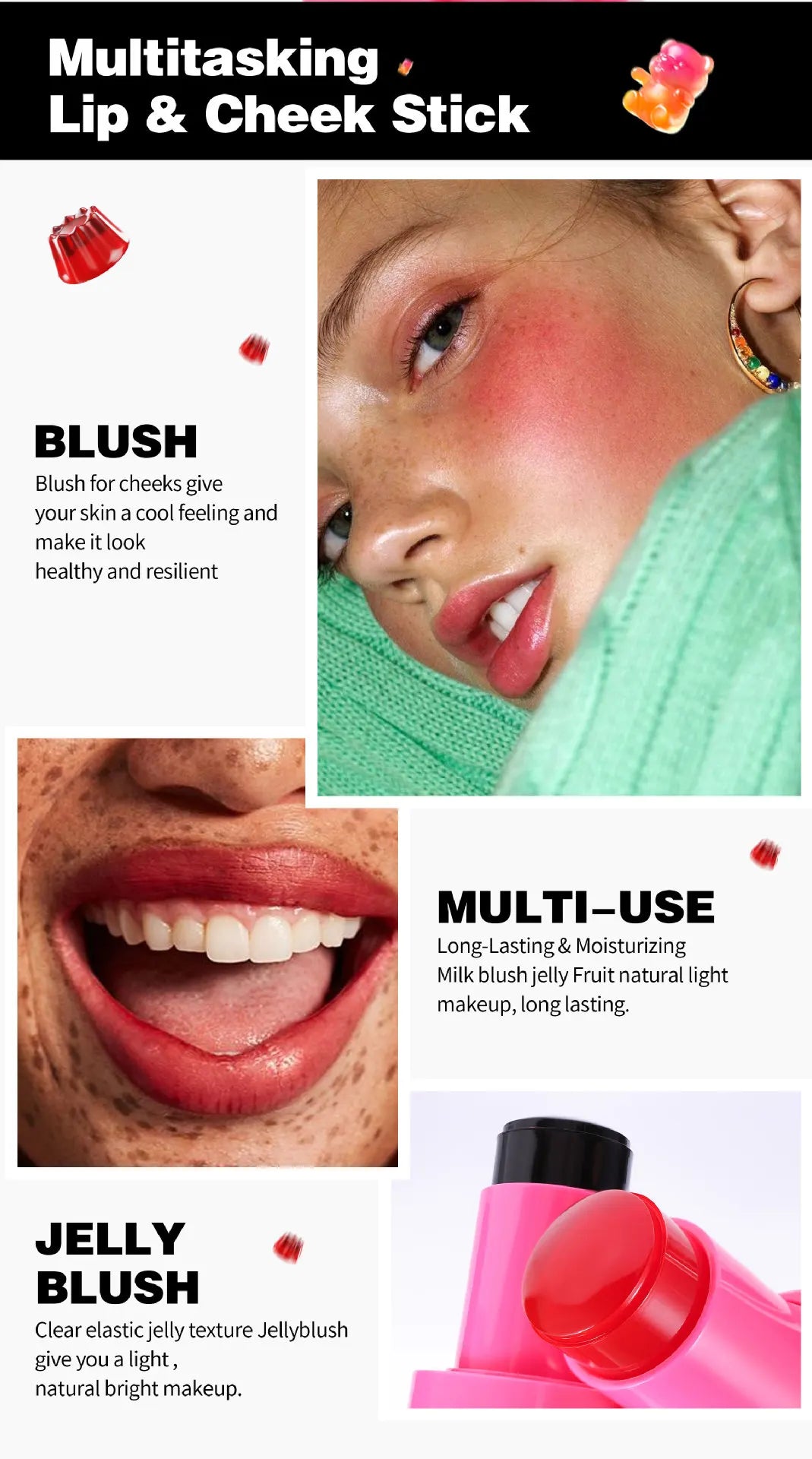 Blush Stick 2 em 1 Handaiyan | Tint Jelly para Lábios e Maçãs do Rosto