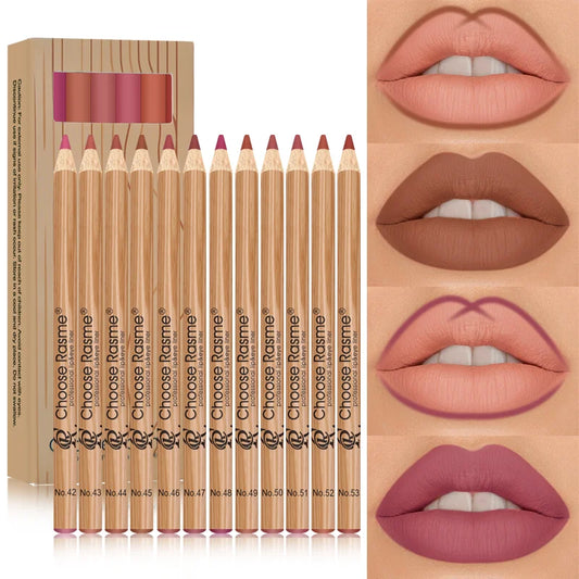 Kit com 12 Lápis de Contorno Labial Matte – Pigmentação Intensa, Fácil de Aplicar, À Prova d’Água e de Longa Duração | Maquiagem Labial Profissional