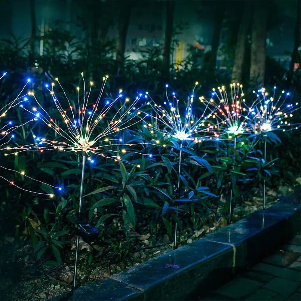 Luz Solar Jardim Fogo de Artifício 90/150 LED - Iluminação Exterior Impermeável 8 Modos Decoração Natal