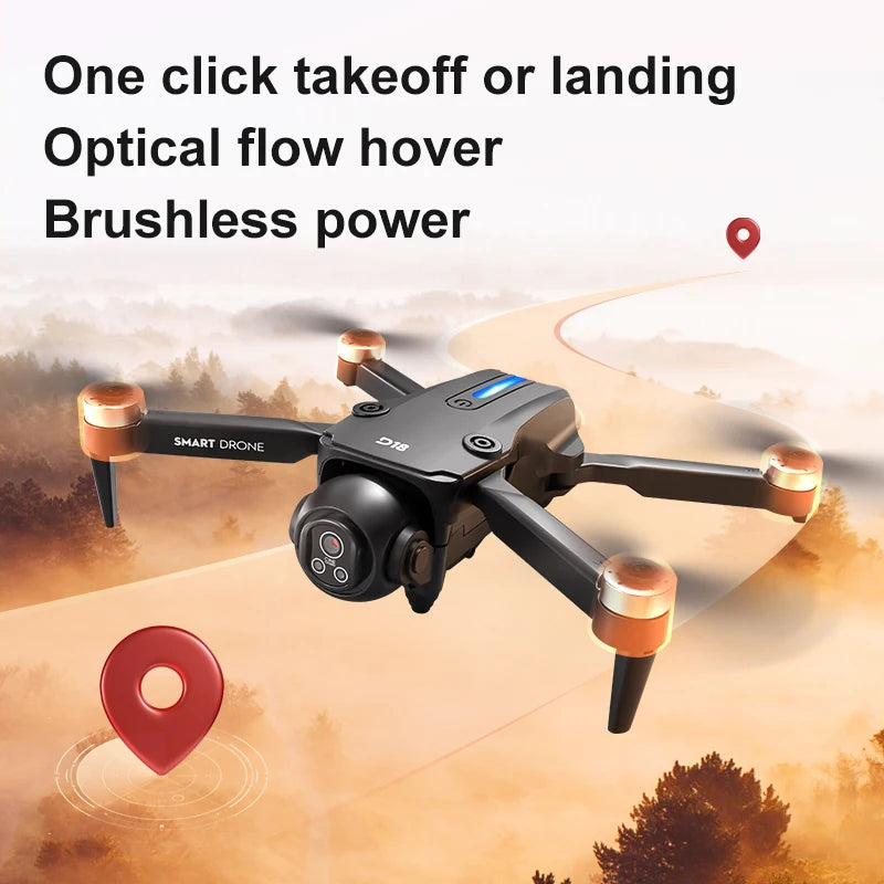 Drone Original D18 RC – 8K Profissional HD com Dupla Câmera, Desvio de Obstáculos 360°, Motor Brushless, Controle por Tela e Tecnologia Óptica Aérea