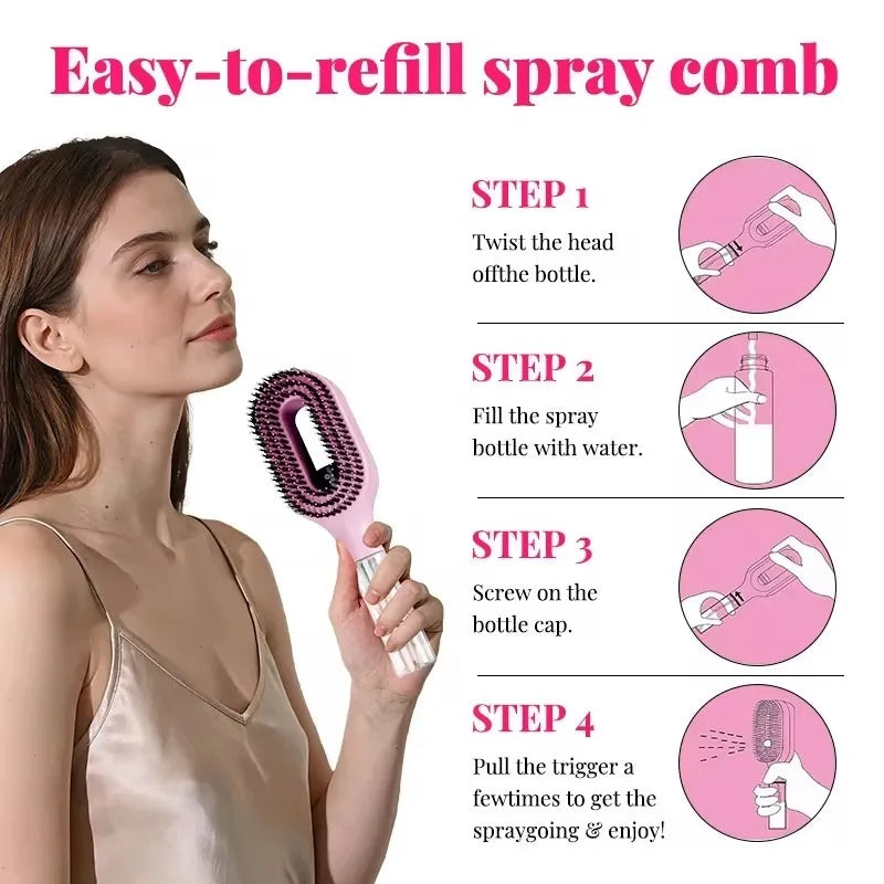 Pente Spray 2-em-1 com Massagem de Couro Cabeludo | Cabelo Húmido e Seco, Antiestático
