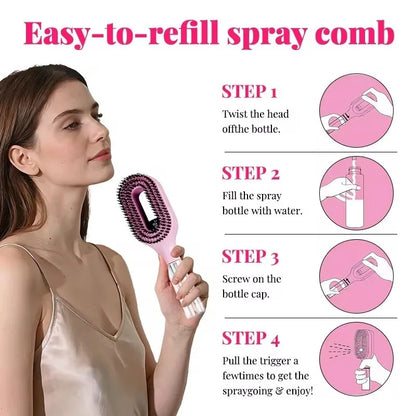 Pente Spray 2-em-1 com Massagem de Couro Cabeludo | Cabelo Húmido e Seco, Antiestático