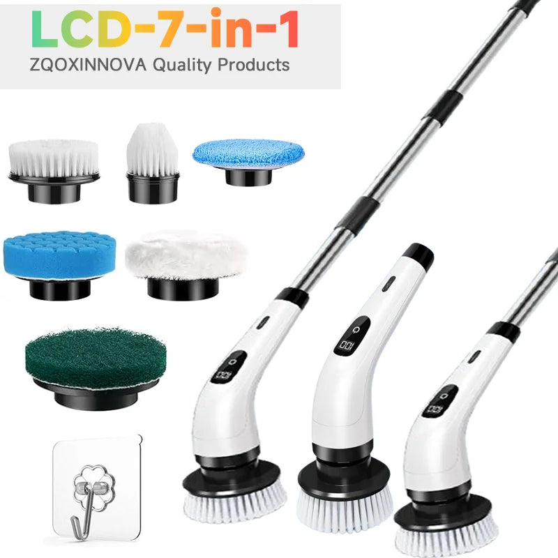 Escova Elétrica Limpeza 7-em-1 Sem Fios - 5000mAh IPX6 Extensível | Casa de Banho Cozinha