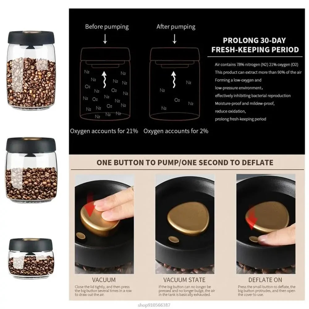 Frasco de Vidro Hermético para Café e Chá – Armazenamento a Vácuo Anti-Humidade | 1 Un.