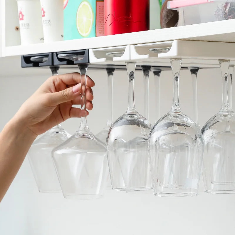 Suporte de Taças para Parede Sem Ferramentas – Expositor de Copos em Plástico Reforçado | Armazenamento de Taças de Vinho para Cozinha ou Bar | Economia de Espaço