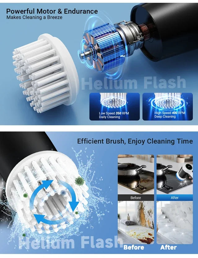 Escova Elétrica Limpeza 7-em-1 Sem Fios - 5000mAh IPX6 Extensível | Casa de Banho Cozinha