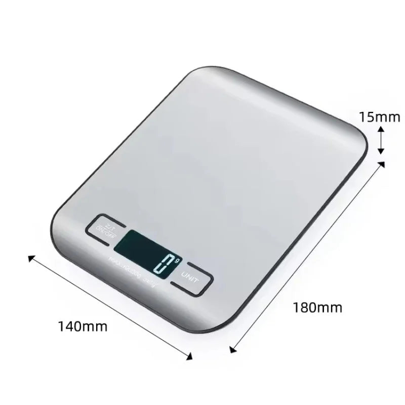 Balança Digital de Cozinha LED | Aço Inoxidável 5kg Alta Precisão