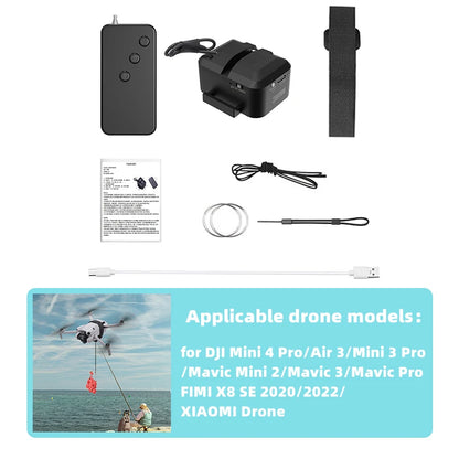 Sistema de Lançamento BRDRC para DJI Mini 4K / Mini 4 Pro / Air 3 / Mini 3 Pro / Mavic 3 / Mavic Pro – Dispositivo de Airdrop para Pesca, Entregas Leves e Resgate