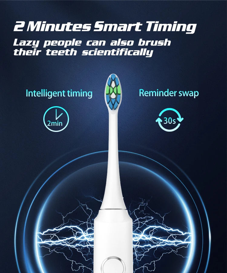 Escova Dentes Elétrica Sónica com 6 Cabeças - Timer Inteligente e Branqueamento Dental