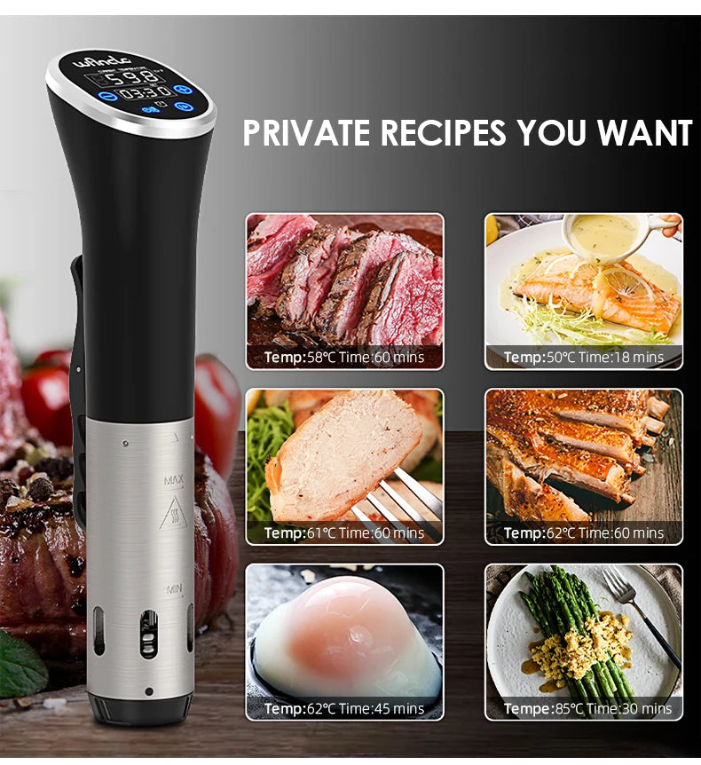 Sous Vide Wancle 1100W LCD - Circulador Imersão Cozinha Precisão IPX7 Impermeável Display Digital