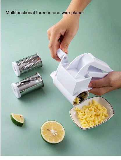 Ralador Queijo Rotativo Manual 3 em 1 - Ralador Multifuncional Aço Inox Manivela Cozinha Criativo