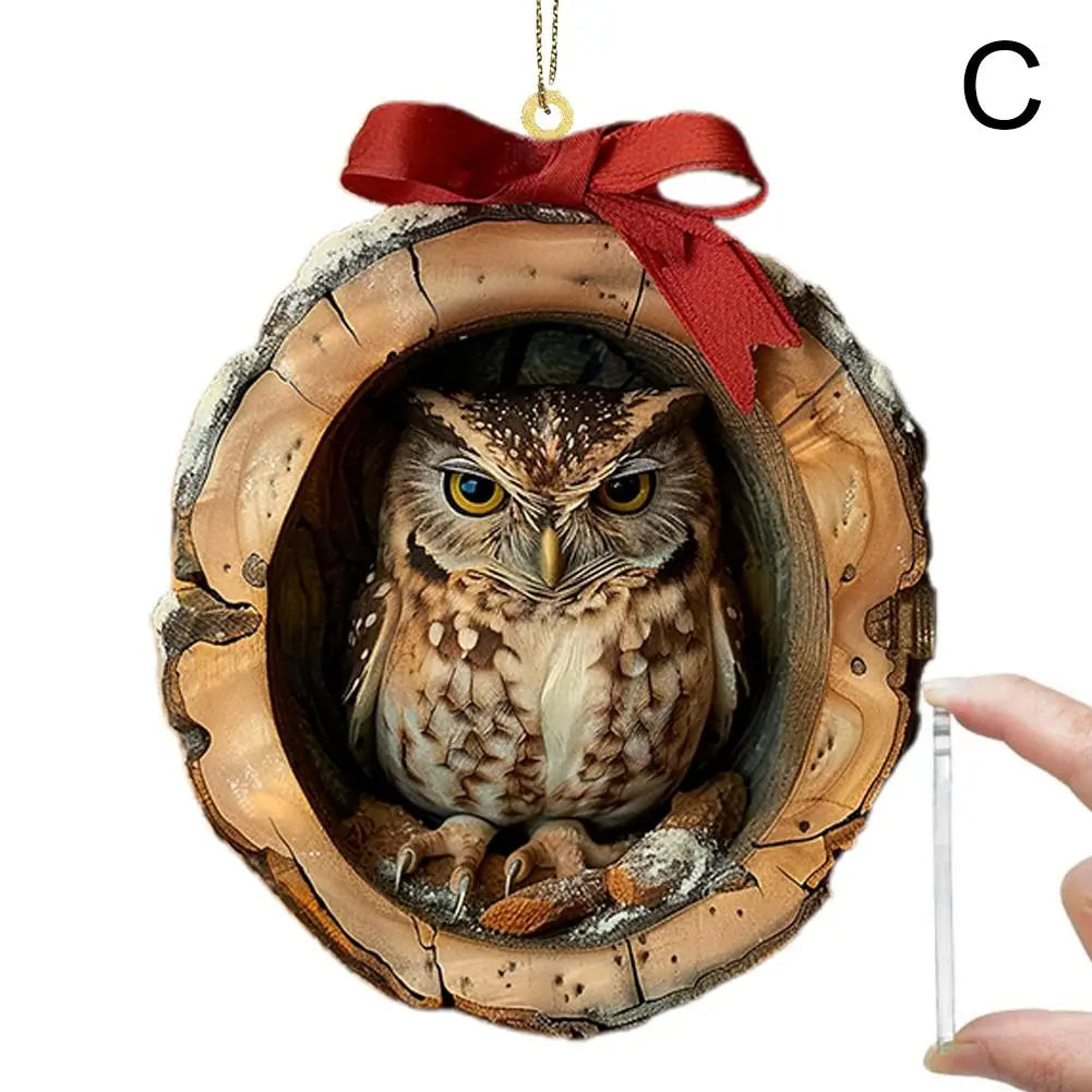 Pendentes de Natal Coruja em Acrílico 2D | Decoração para Árvore de Natal e Casa