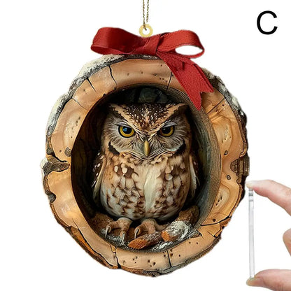 Pendentes de Natal Coruja em Acrílico 2D | Decoração para Árvore de Natal e Casa