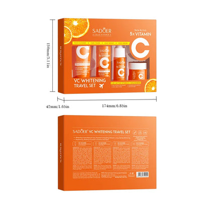 Kit de Cuidados com a Pele com Vitamina C – 5 Peças | Limpeza, Tónico, Essência, Creme e Hidratante | Conjunto Portátil para Viagem