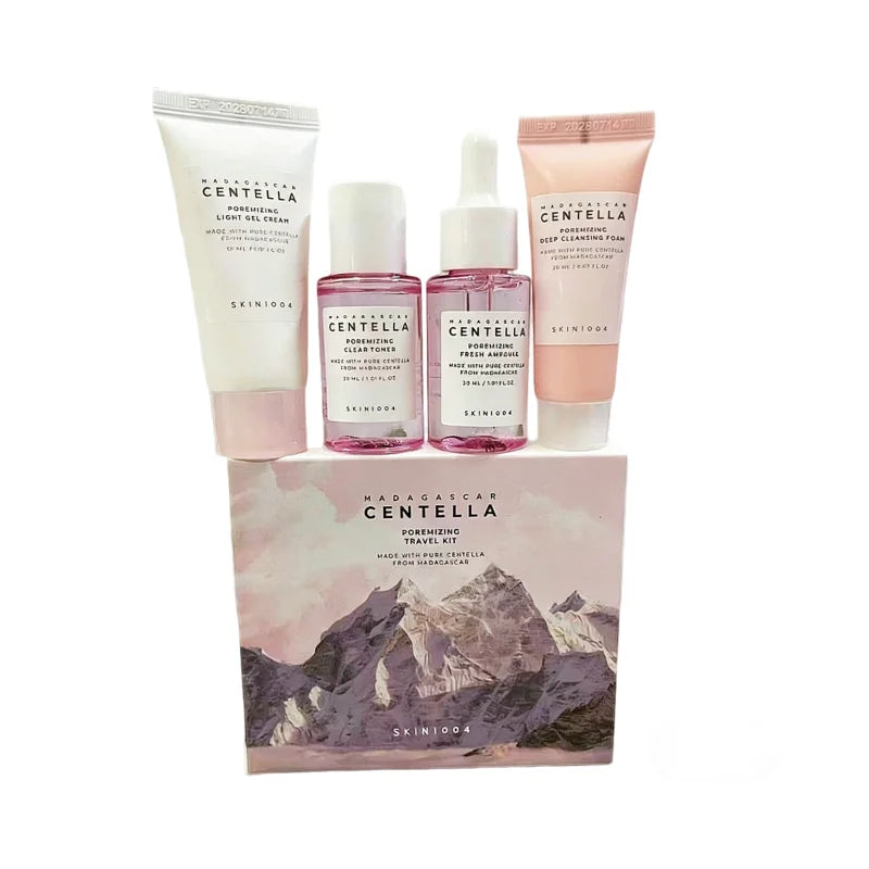 Kit de Viagem Skincare Coreano Centella & Sal Rosa — Tónico, Espuma, Ampola e Gel Creme | SKIN1004