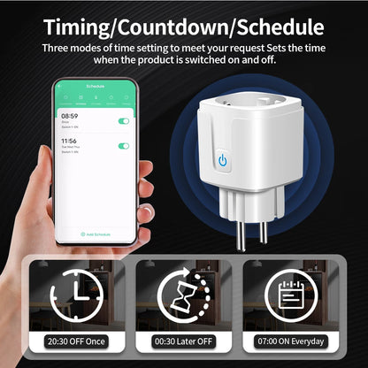 Tomada Inteligente TNCE Tuya WiFi / Zigbee 3.0 – Padrão EU 16A / 20A | Monitoramento de Energia, Temporizador, Controle por Voz | Compatível com Alexa