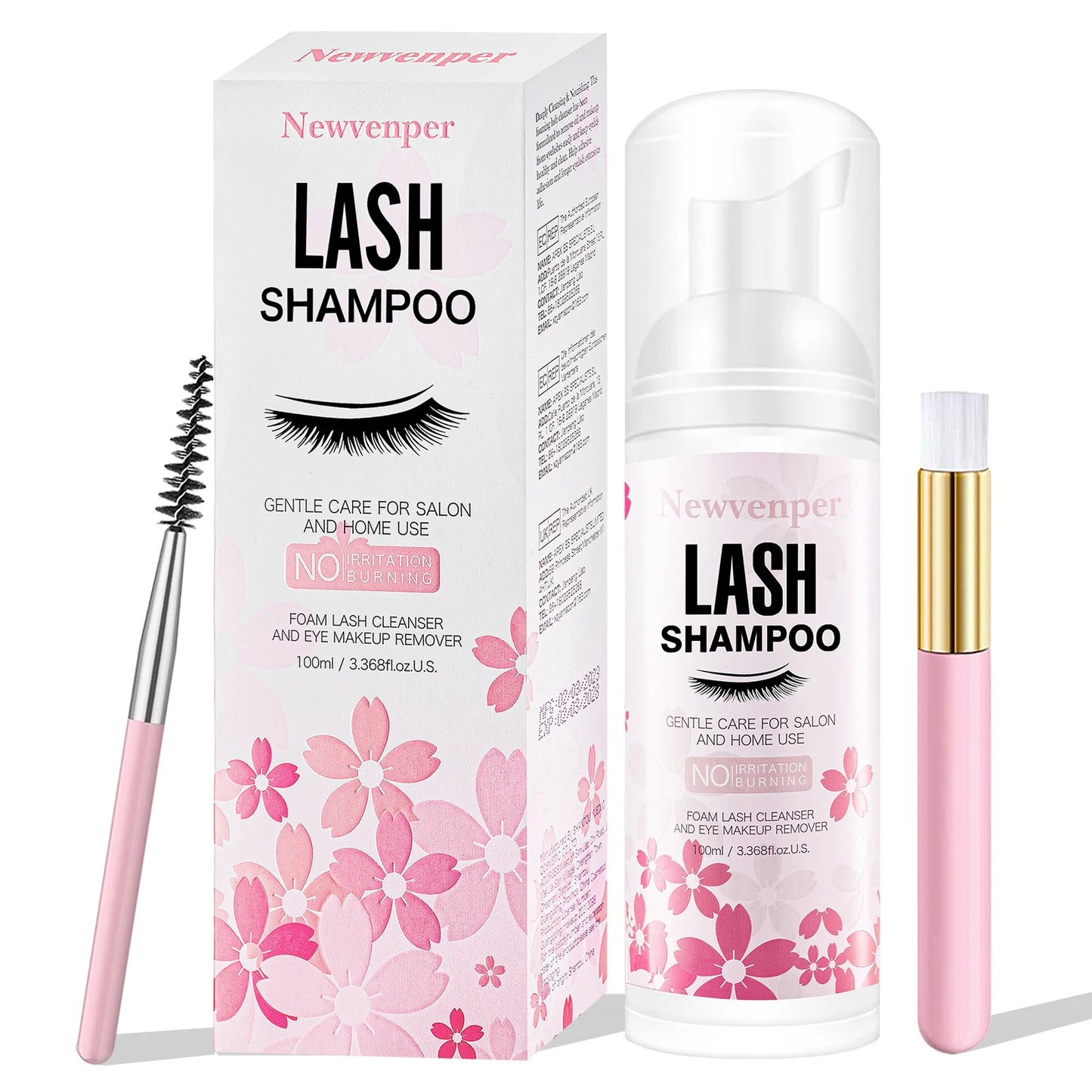 Shampoo Cílios 100ml com Escovinha Aplicador - Espuma Limpeza Pálpebras Extensões Removedor Maquilhagem