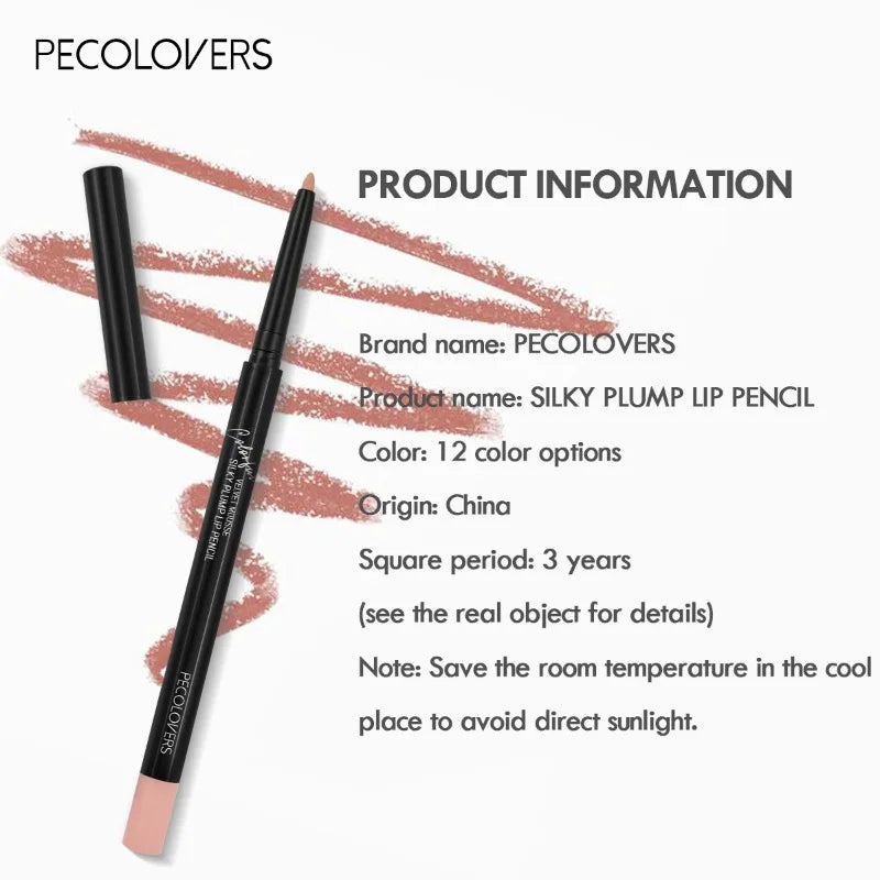 Lápis Delineador Labial Impermeável Mate 12 Cores - Contorno Vermelho Longa Duração Hidratante