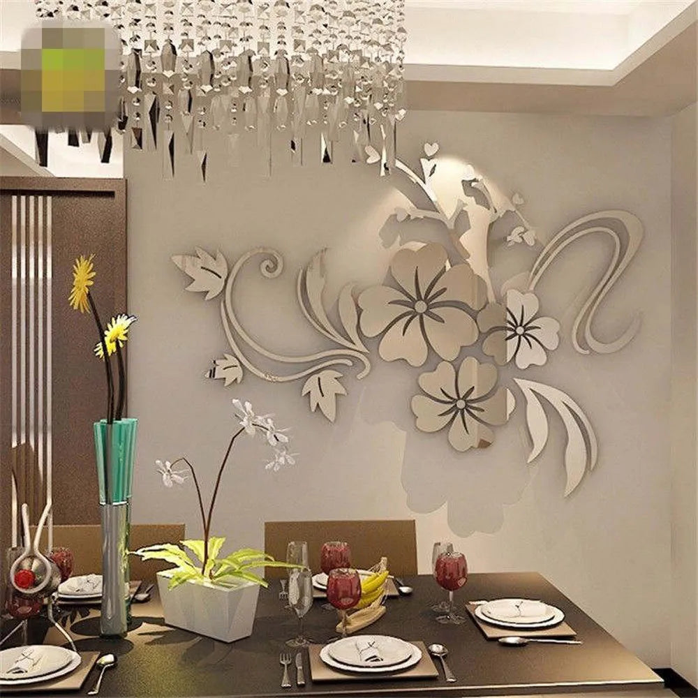 Autocolantes Espelho Floral 3D | Decoração de Parede Moderna e Elegante