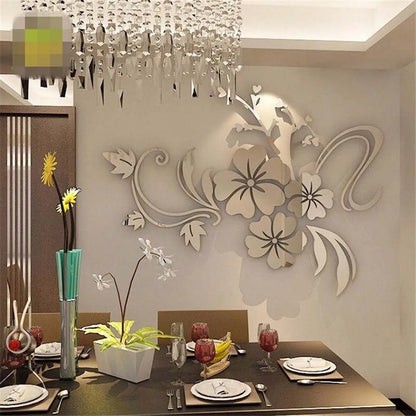 Autocolantes Espelho Floral 3D | Decoração de Parede Moderna e Elegante