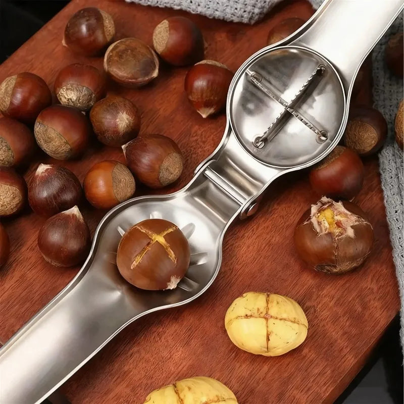 Abridor de Castanhas 2 em 1 | Aço Inox Multifuncional para Cozinha
