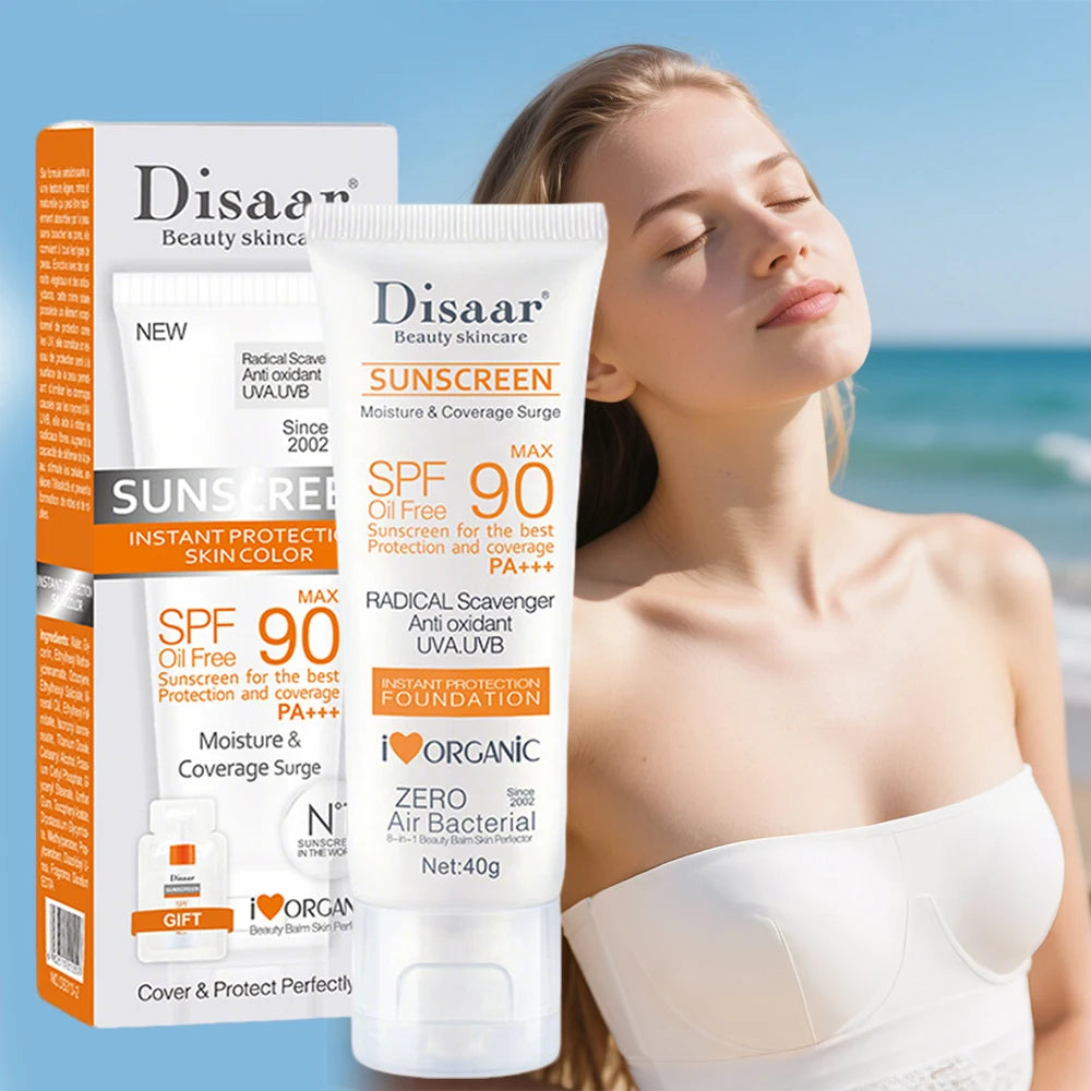 Creme Solar Facial SPF90+ & SPF50+ DISAAR | Hidratante, Resistente à Água e Proteção UV Total