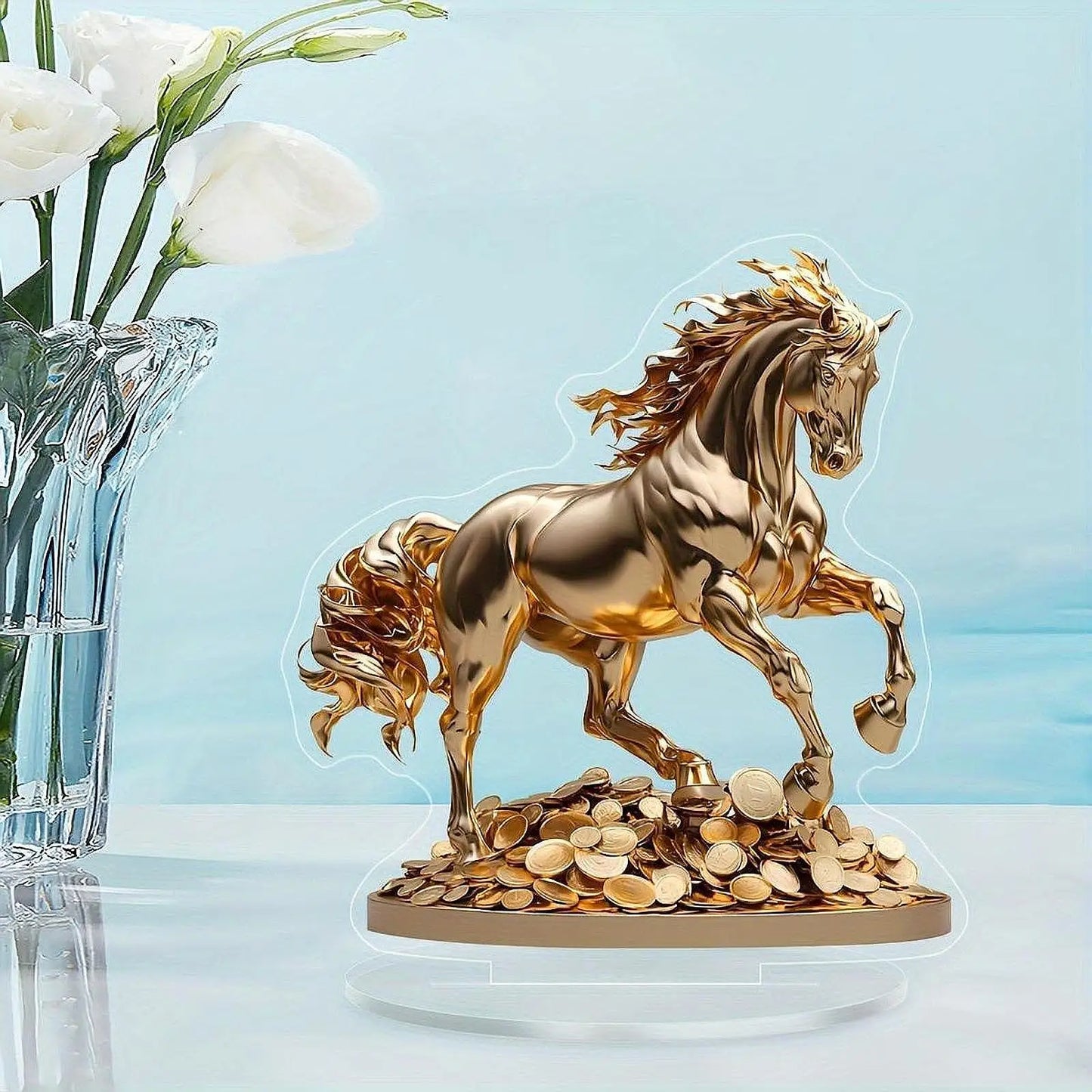 Estatueta Cavalo 2D Plana Acrílico Impermeável - Escultura Decorativa Mesa Escritório Lareira