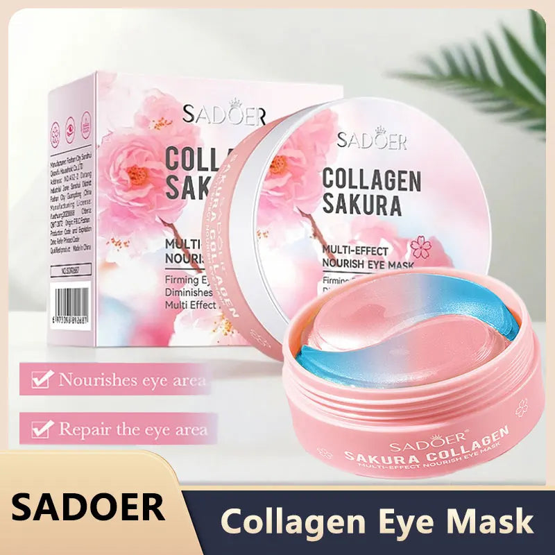 Máscaras Olhos SADOER Sakura Colágeno 60un – Anti-Olheiras Bolsas Hidratante Firmeza