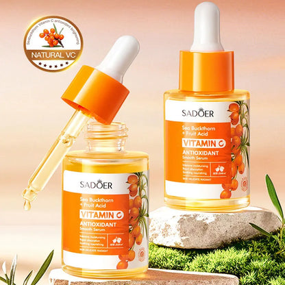 Sérum SADOER Espinheiro Mar Vitamina C – Antioxidante Iluminador Hidratante Essência Suave Pele Radiante 30ml