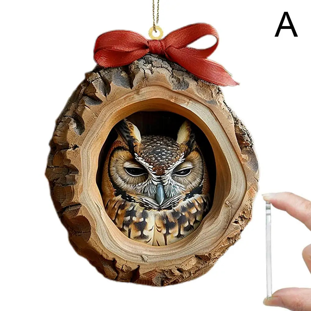 Pendentes de Natal Coruja em Acrílico 2D | Decoração para Árvore de Natal e Casa
