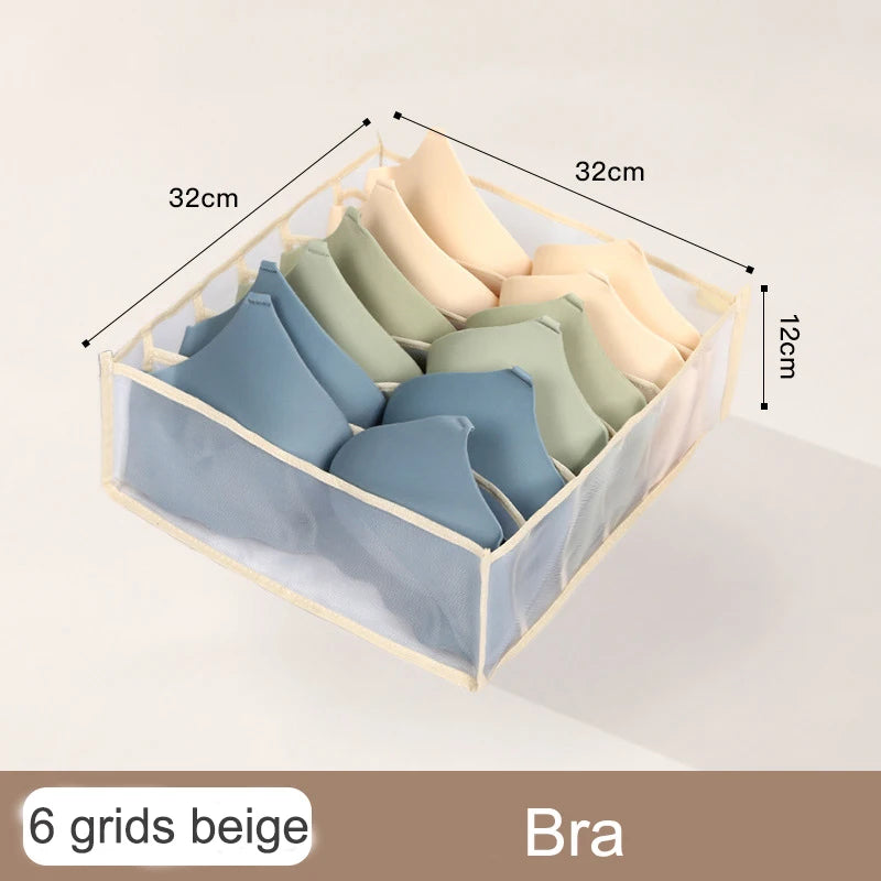Organizador de Gavetas para Meias e Roupa Interior | Caixa Separadora com 7 Divisórias | Organizador Dobrável para Sutiãs, Calças e Jeans | Ideal para Quarto, Roupeiro e Dormitório