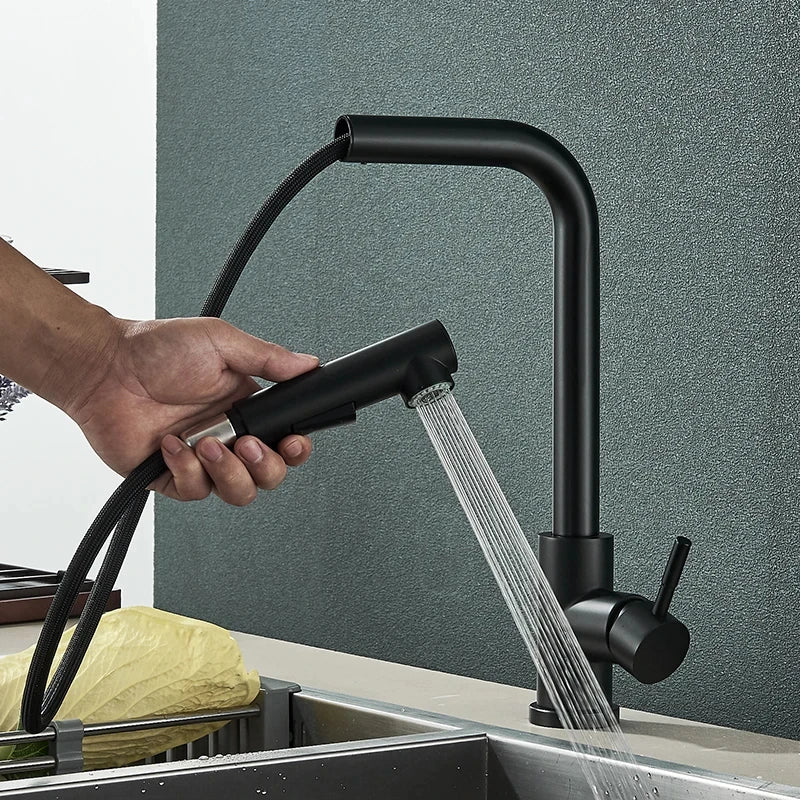 Torneira Cozinha Preta 360° Aço Inoxidável - Design Moderno com Rotação Completa
