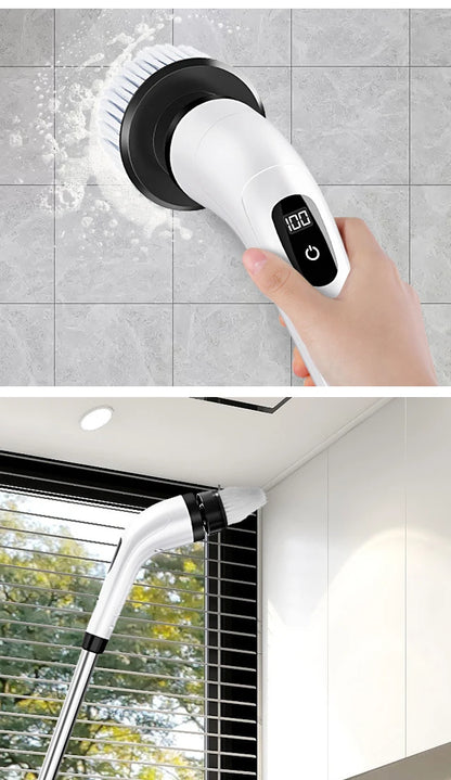 Escova Elétrica Limpeza 7-em-1 Sem Fios - 5000mAh IPX6 Extensível | Casa de Banho Cozinha